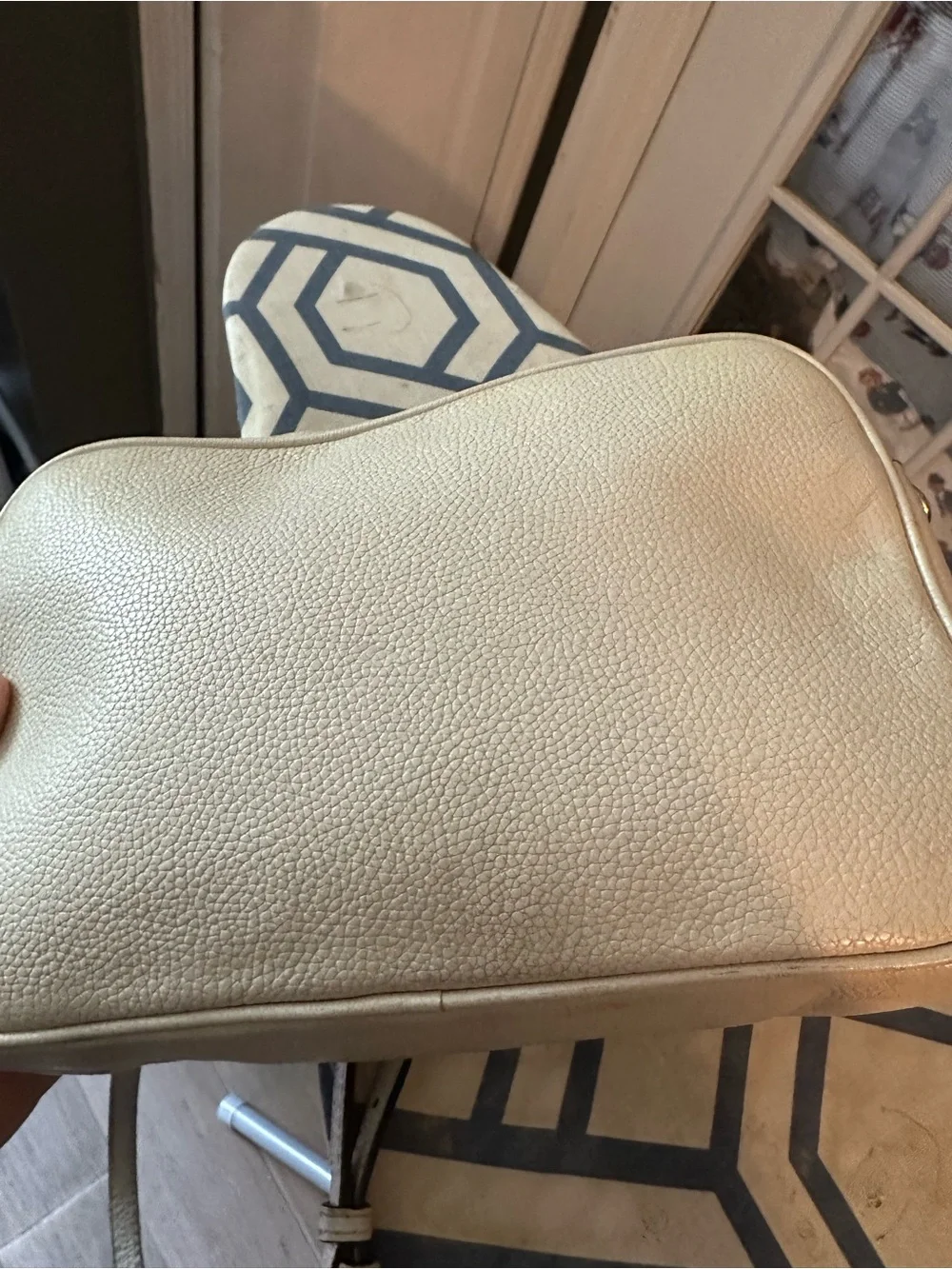 Michael Kors Cream Pebbled Leather Crossbody with Gold Logo
